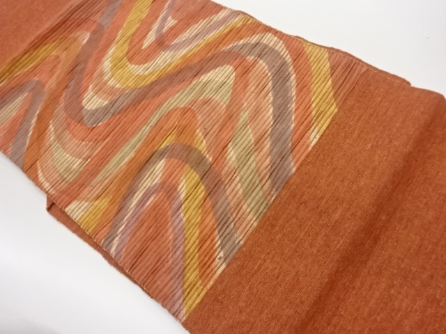 手織り紬紙布曲線模様名古屋帯